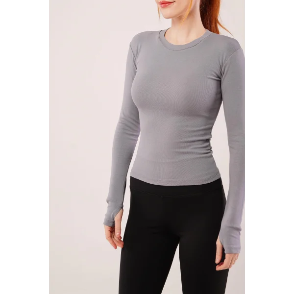 Uzun Kollu Basic Gri Bluz