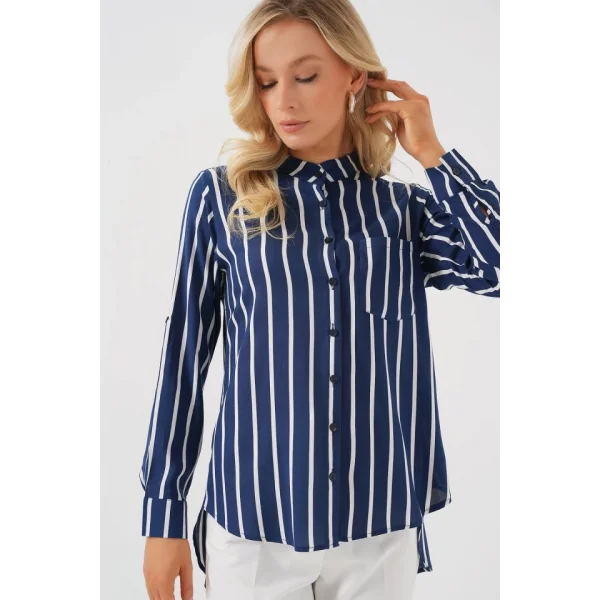 Uzun Kollu Çizgili Gömlek 20283 - A.Lacivert