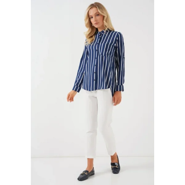 Uzun Kollu Çizgili Gömlek 20283 - A.Lacivert