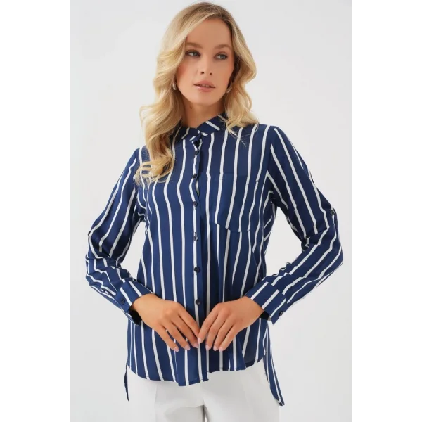 Uzun Kollu Çizgili Gömlek 20283 - A.Lacivert
