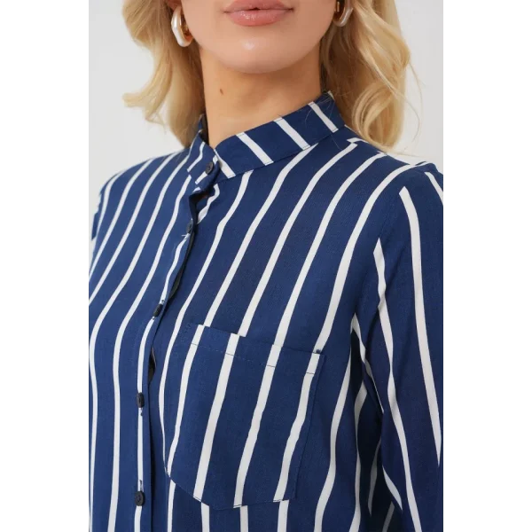Uzun Kollu Çizgili Gömlek 20283 - A.Lacivert