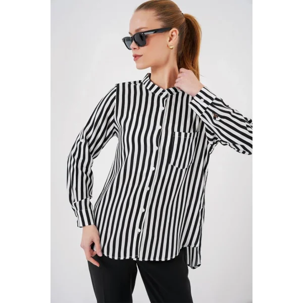 Uzun Kollu Çizgili Gömlek 20283 - Beyaz