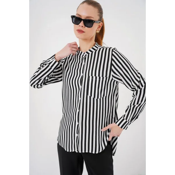 Uzun Kollu Çizgili Gömlek 20283 - Beyaz