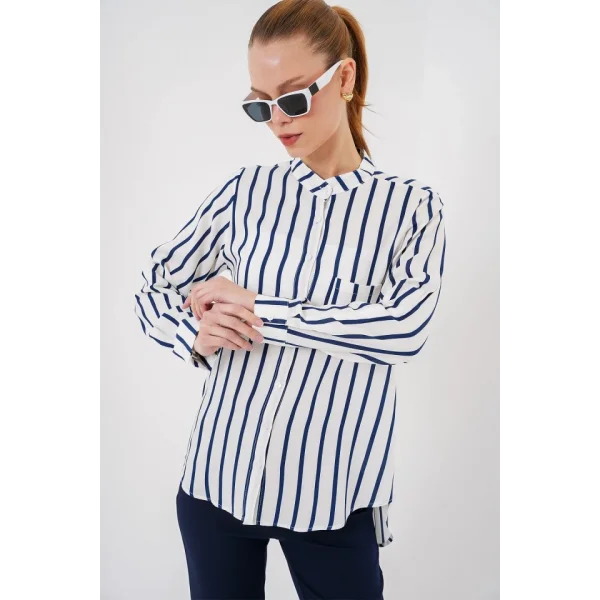Uzun Kollu Çizgili Gömlek 20283 - B.Lacivert