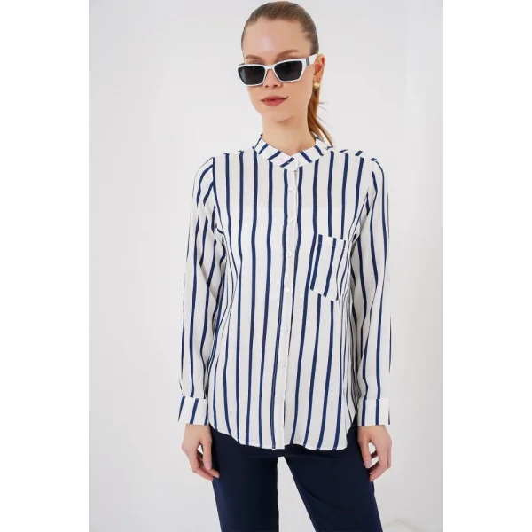 Uzun Kollu Çizgili Gömlek 20283 - B.Lacivert