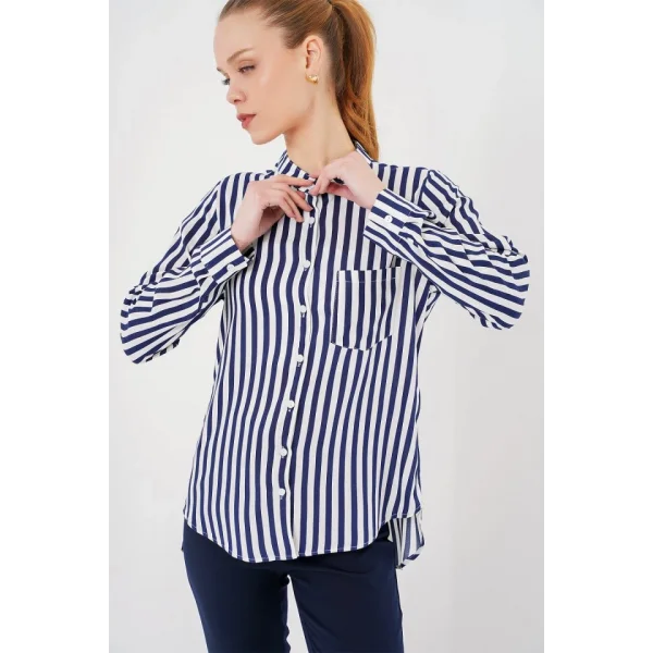 Uzun Kollu Çizgili Gömlek 20283 - Lacivert