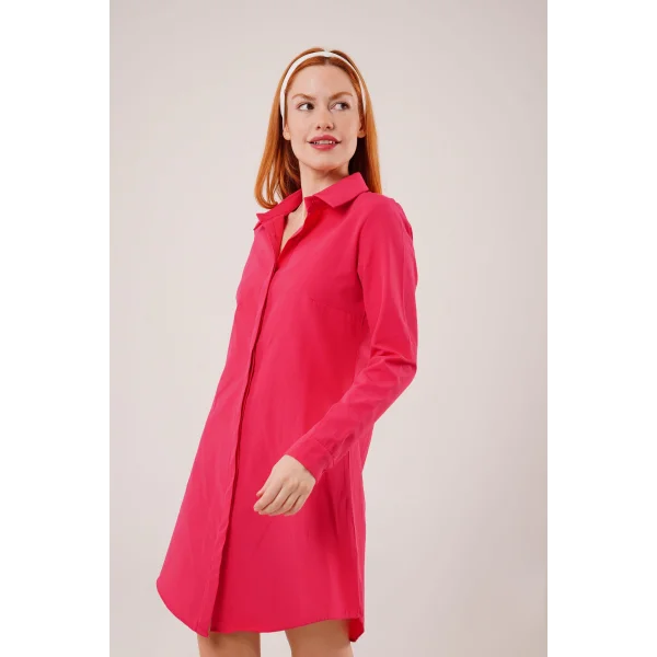 Uzun Kollu Fuşya Tunik Gömlek Elbise