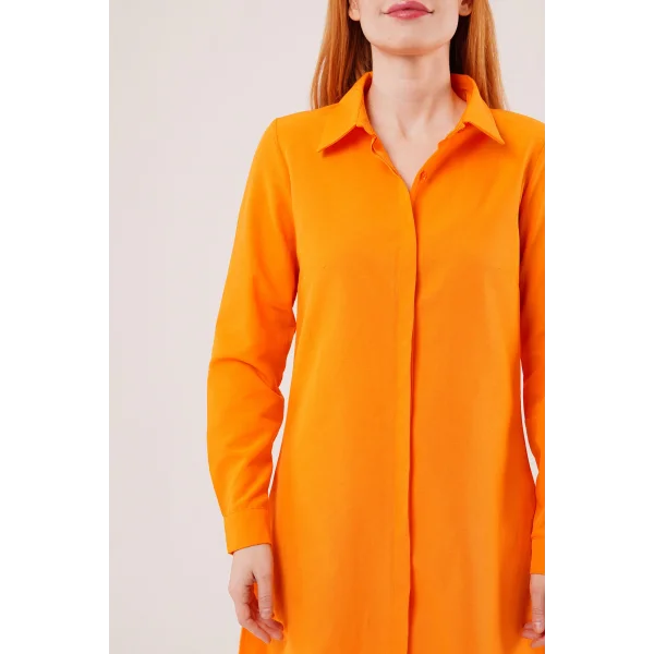 Uzun Kollu Koyu Turuncu Tunik Gömlek Elbise