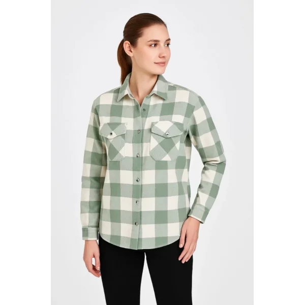 Uzun Kollu Oduncu Gömlek - Su Yeşili