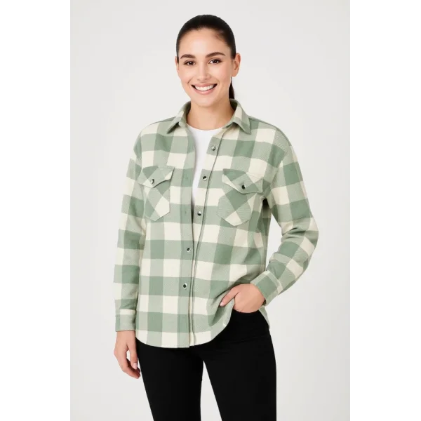Uzun Kollu Oduncu Gömlek - Su Yeşili