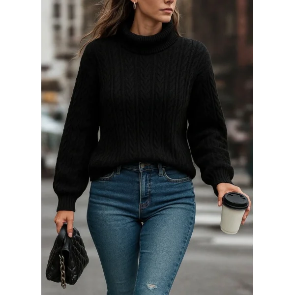 Uzun Kollu Yarı Balıkçı Yaka Triko Bluz