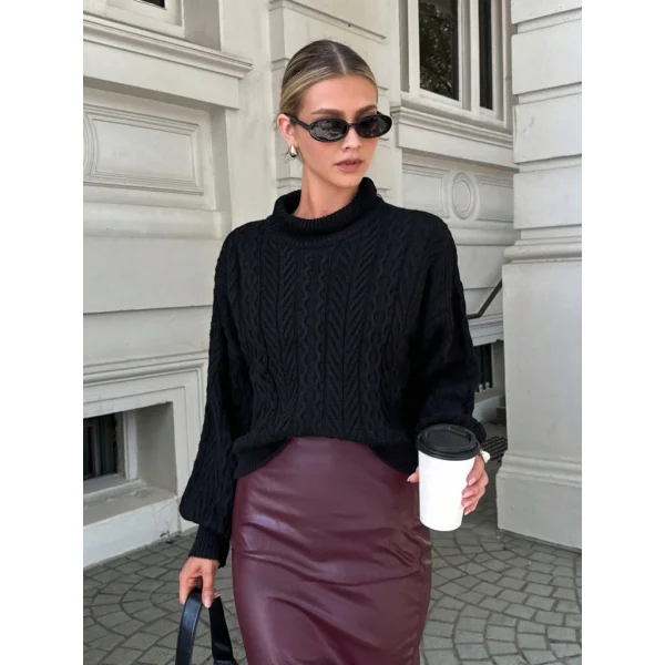 Uzun Kollu Yarı Balıkçı Yaka Triko Bluz