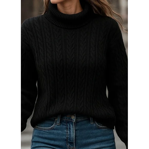 Uzun Kollu Yarı Balıkçı Yaka Triko Bluz