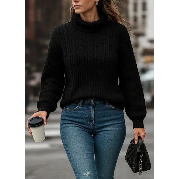 Uzun Kollu Yarı Balıkçı Yaka Triko Bluz