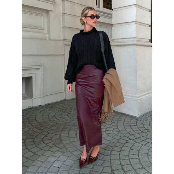 Uzun Kollu Yarı Balıkçı Yaka Triko Bluz