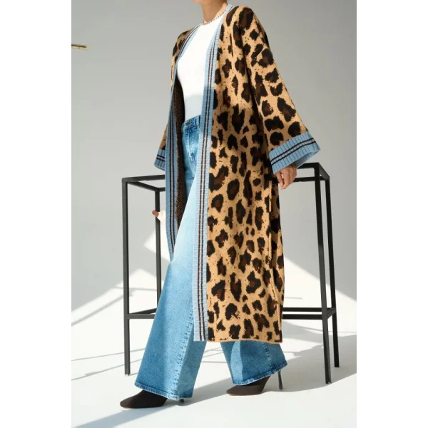 Uzun Leopar Hırka  CamelMavi