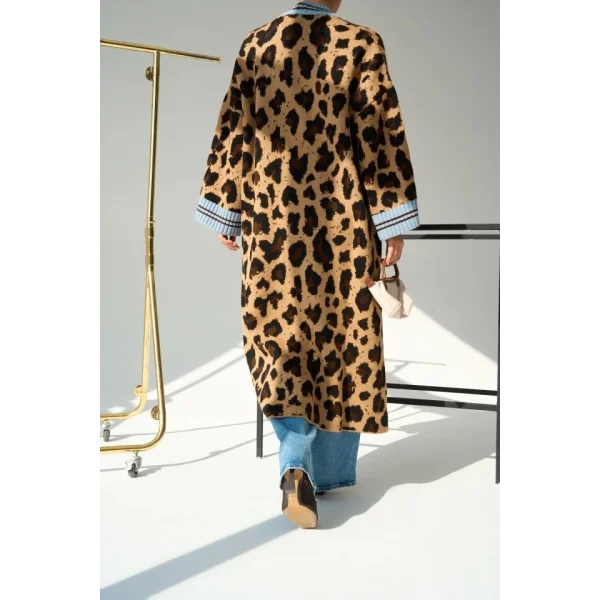Uzun Leopar Hırka  CamelMavi