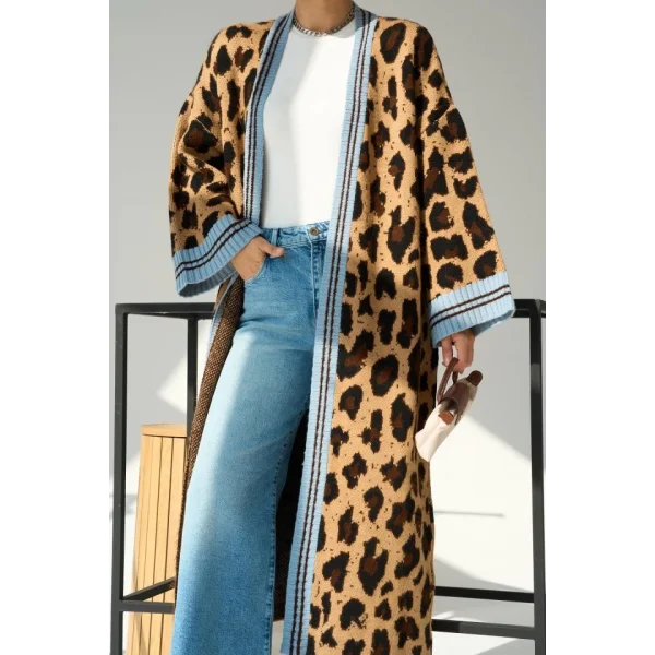 Uzun Leopar Hırka  CamelMavi