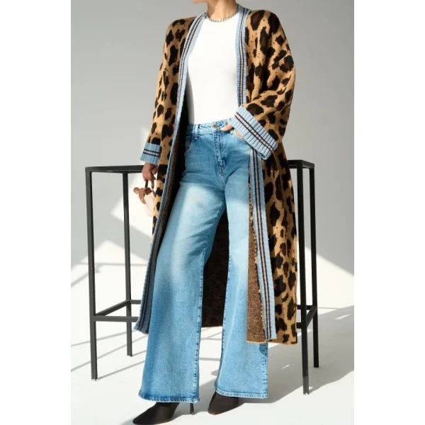 Uzun Leopar Hırka  CamelMavi