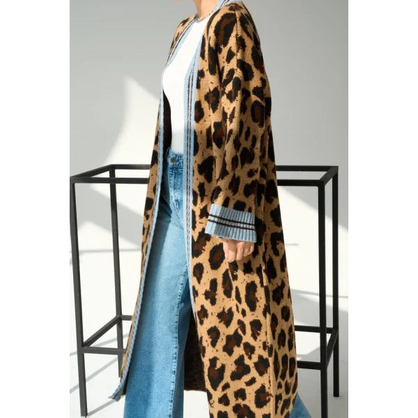 Uzun Leopar Hırka  CamelMavi