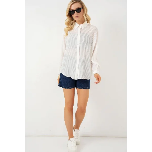 Uzun Oversize Gömlek 20320 - Beyaz
