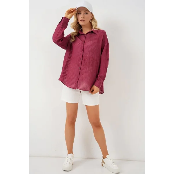 Uzun Oversize Gömlek 20320 - Bordo