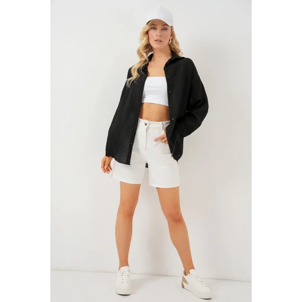 Uzun Oversize Gömlek 20320 - Siyah