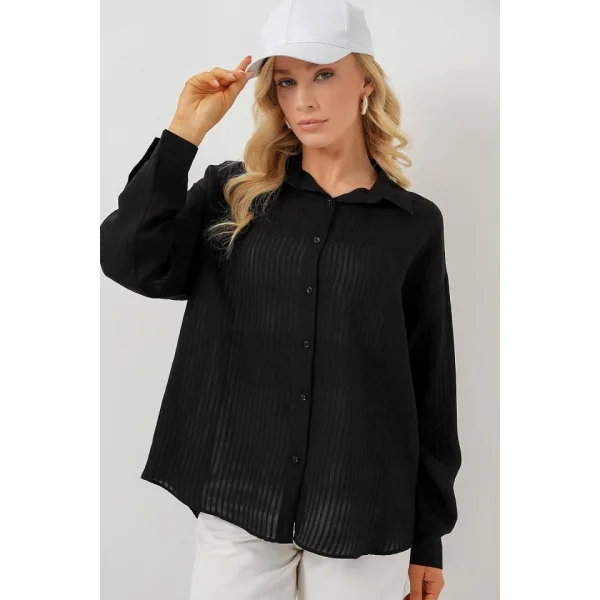 Uzun Oversize Gömlek 20320 - Siyah