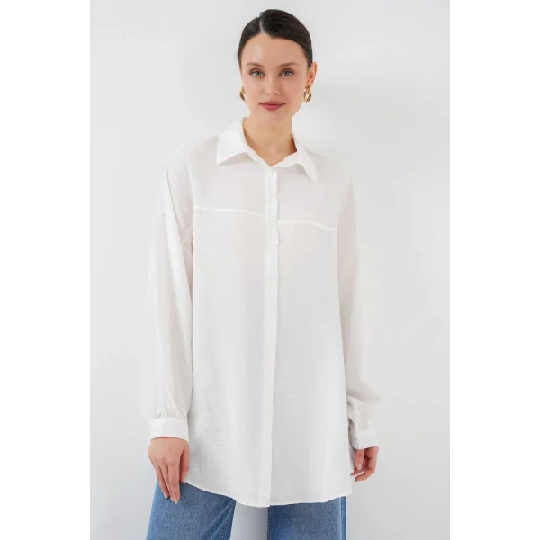 Uzun Oversize Gömlek 5965 - Beyaz