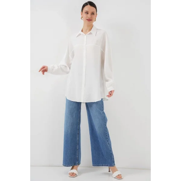Uzun Oversize Gömlek 5965 - Beyaz