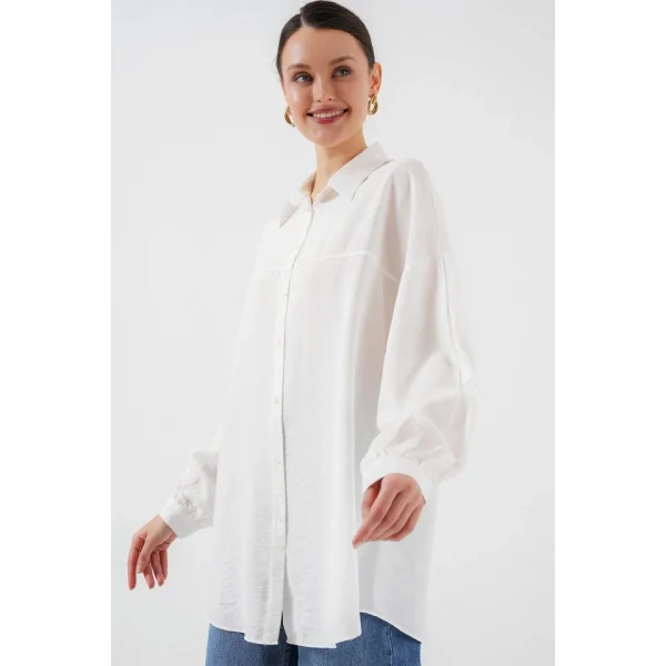 Uzun Oversize Gömlek 5965 - Beyaz