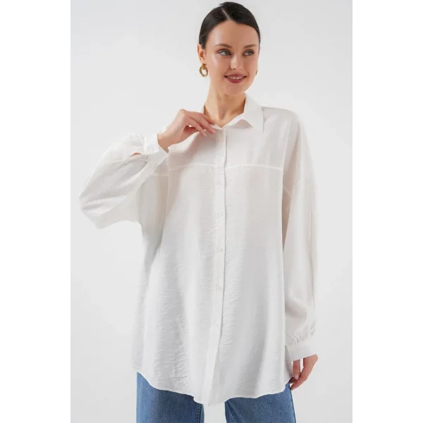 Uzun Oversize Gömlek 5965 - Beyaz