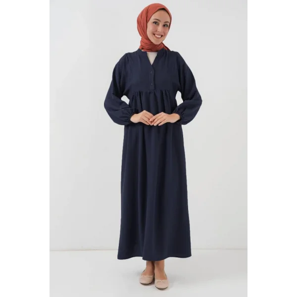 Uzun Tesettür Elbise 2525  Lacivert