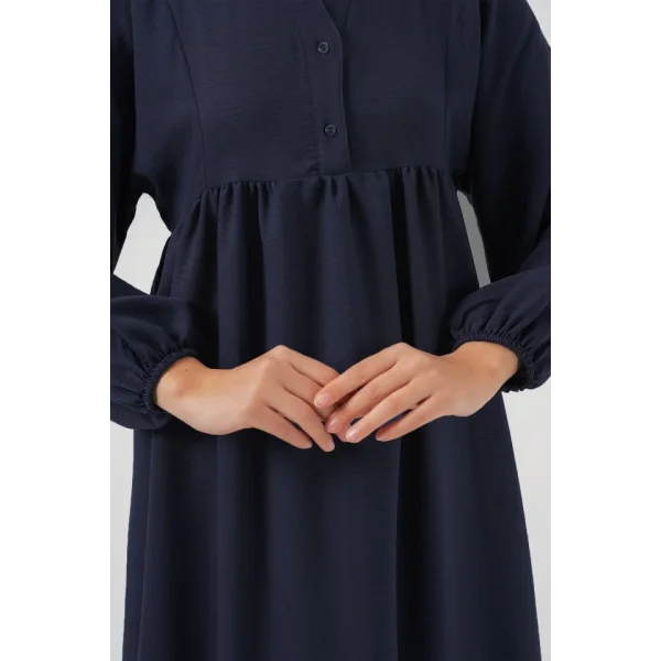 Uzun Tesettür Elbise 2525  Lacivert