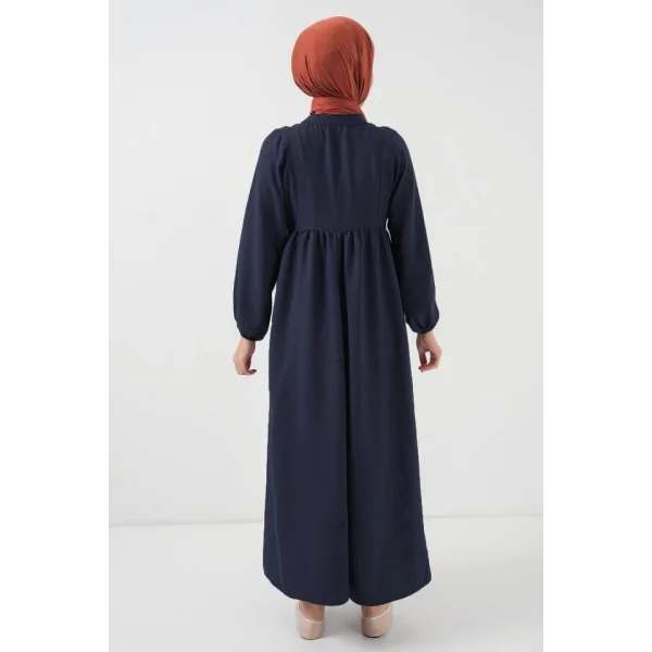 Uzun Tesettür Elbise 2525  Lacivert