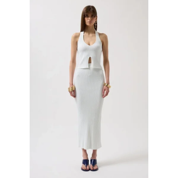 V Detay Dokulu Crop Bluz