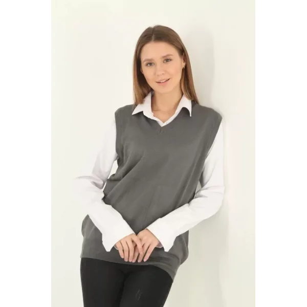 V Yaka Süveter  Gri