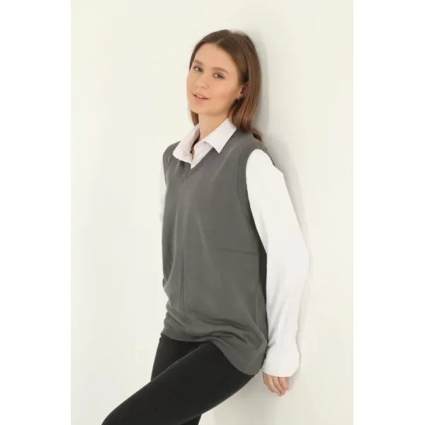 V Yaka Süveter  Gri