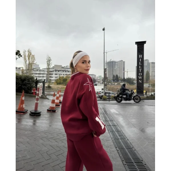 V Yaka Üç İplik weat Takım  Bordo