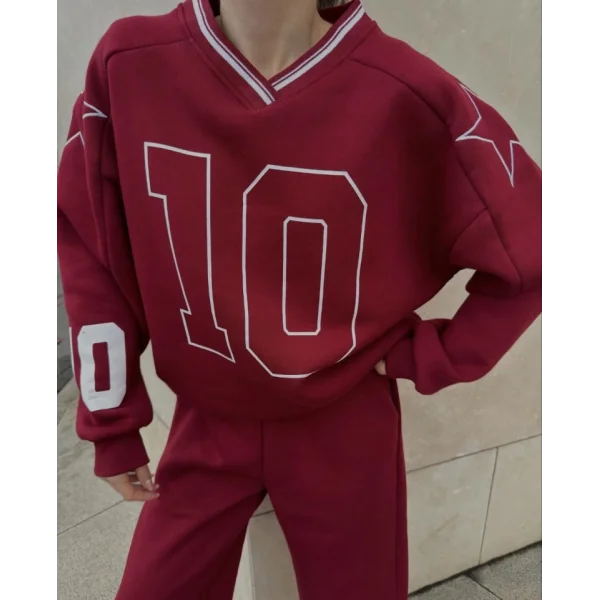 V Yaka Üç İplik weat Takım  Bordo