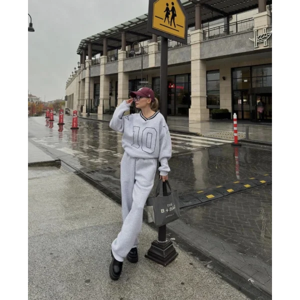 V Yaka Üç İplik weat Takım  Gri