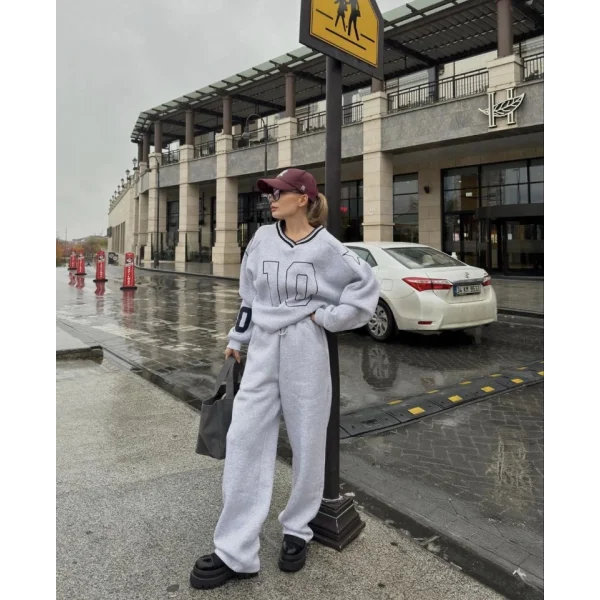 V Yaka Üç İplik weat Takım  Gri