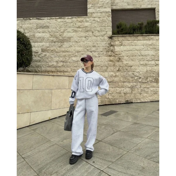 V Yaka Üç İplik weat Takım  Gri