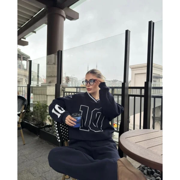 V Yaka Üç İplik weat Takım  iyah