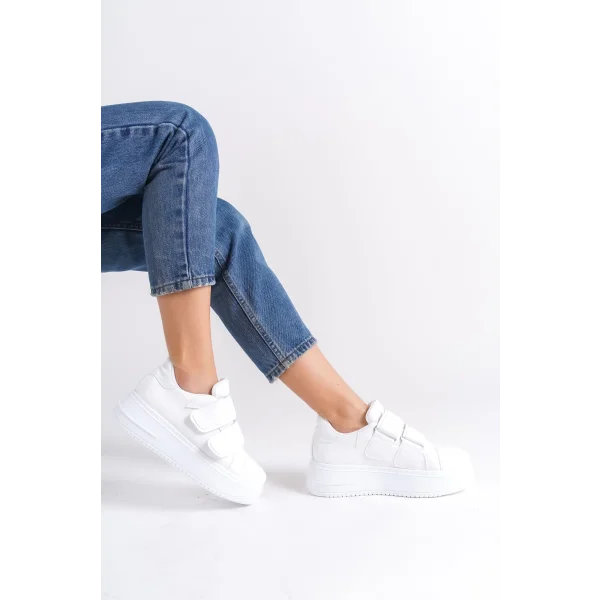 VALENCIA Bağcıksız Cırt Cırtlı Ortopedik Taban Kadın Sneaker Spor Ayakkabı CBT - Beyaz