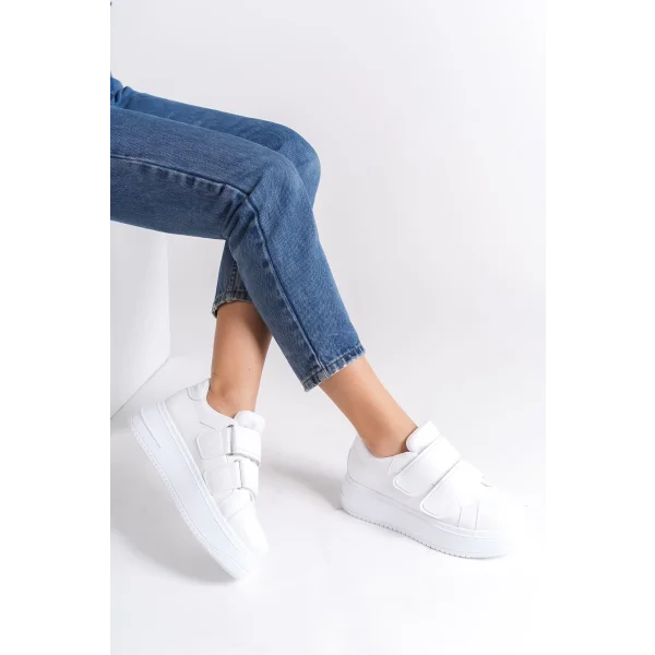 VALENCIA Bağcıksız Cırt Cırtlı Ortopedik Taban Kadın Sneaker Spor Ayakkabı CBT - Beyaz