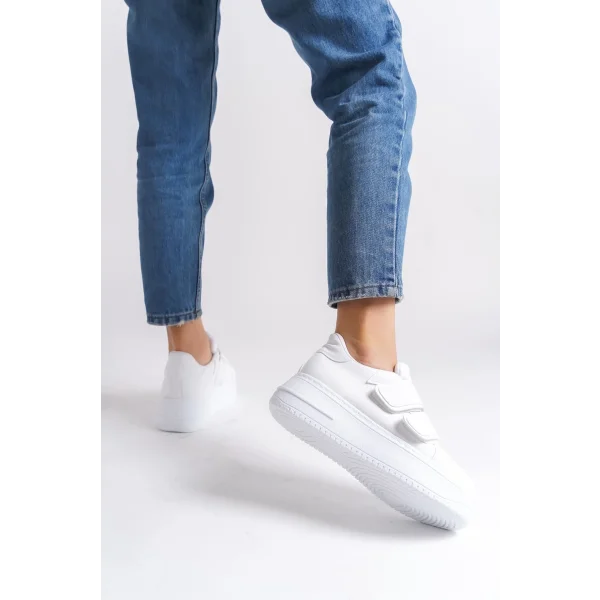 VALENCIA Bağcıksız Cırt Cırtlı Ortopedik Taban Kadın Sneaker Spor Ayakkabı CBT - Beyaz