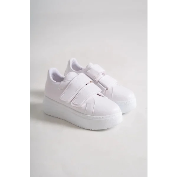 VALENCIA Bağcıksız Cırt Cırtlı Ortopedik Taban Kadın Sneaker Spor Ayakkabı CBT - Beyaz