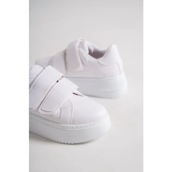 VALENCIA Bağcıksız Cırt Cırtlı Ortopedik Taban Kadın Sneaker Spor Ayakkabı CBT - Beyaz