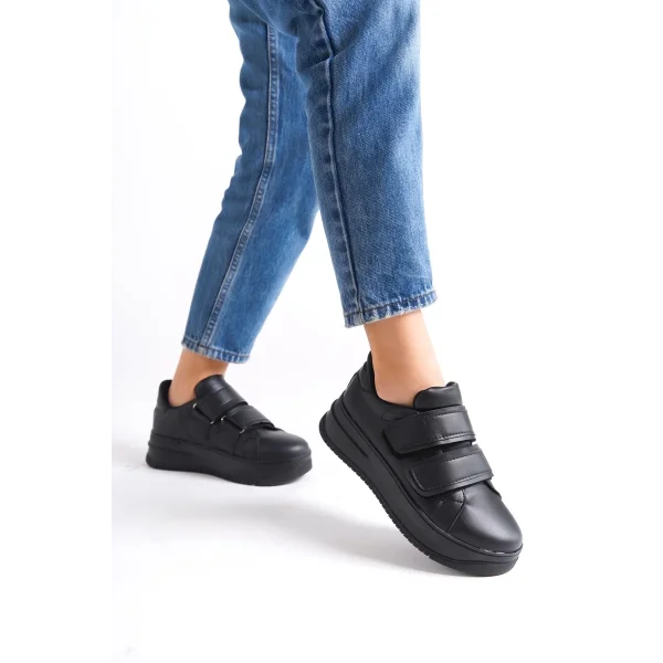 VALENCIA Bağcıksız Cırt Cırtlı Ortopedik Taban Kadın Sneaker Spor Ayakkabı CST - Siyah
